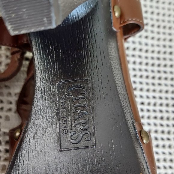 CHAPS SARISTA BROWN VEGAN LEATHER PEEP TOE HEELS (6B) - Picture 12 of 13